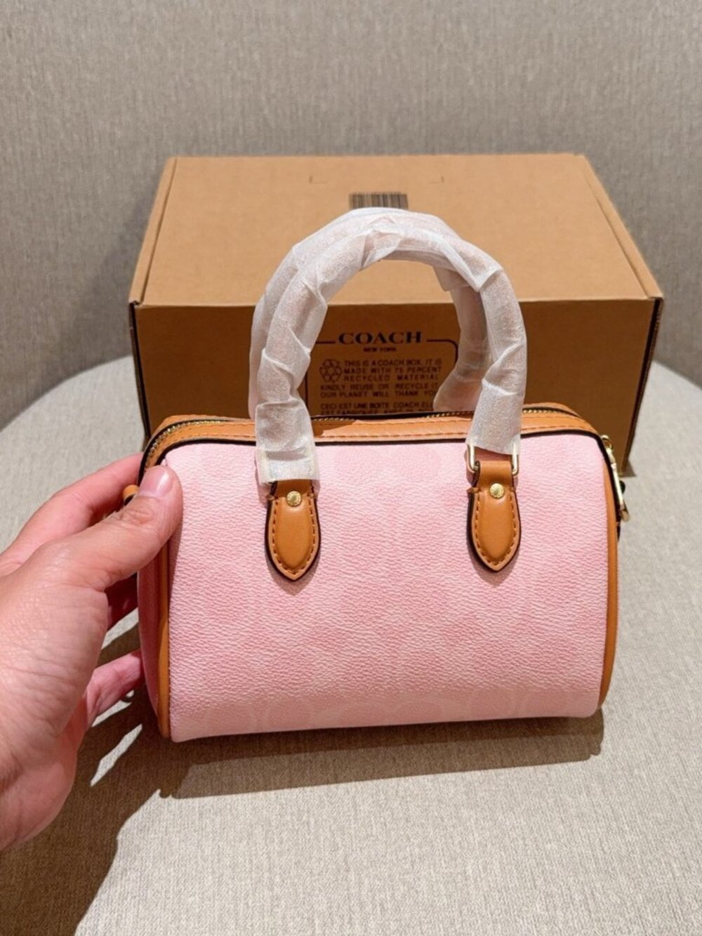 Pink Coach Mini Boston Satchel Bag Convertible Crossbody Purse